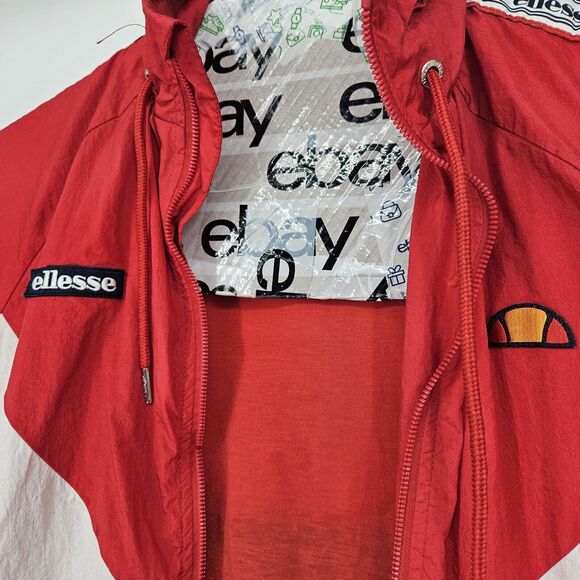 Ellesse Track Jacket Mens Large Nylon Red Navy Blue White Hooded HAS FLAWS - Picture 3 of 14